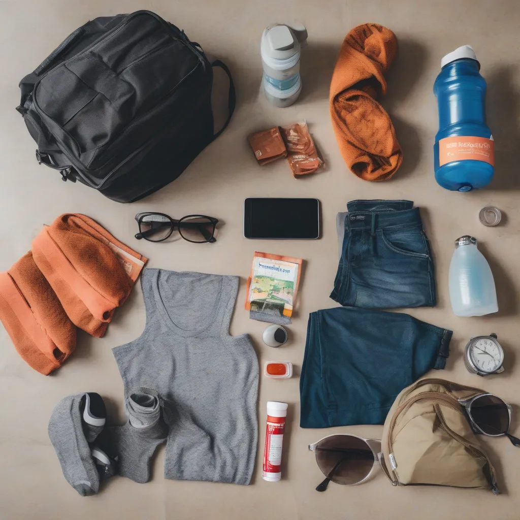 Road trip essentials laid out on a table