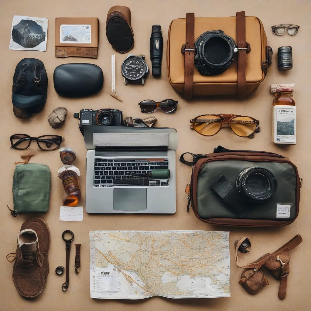 A map, camera, and sunglasses laid out on a map.