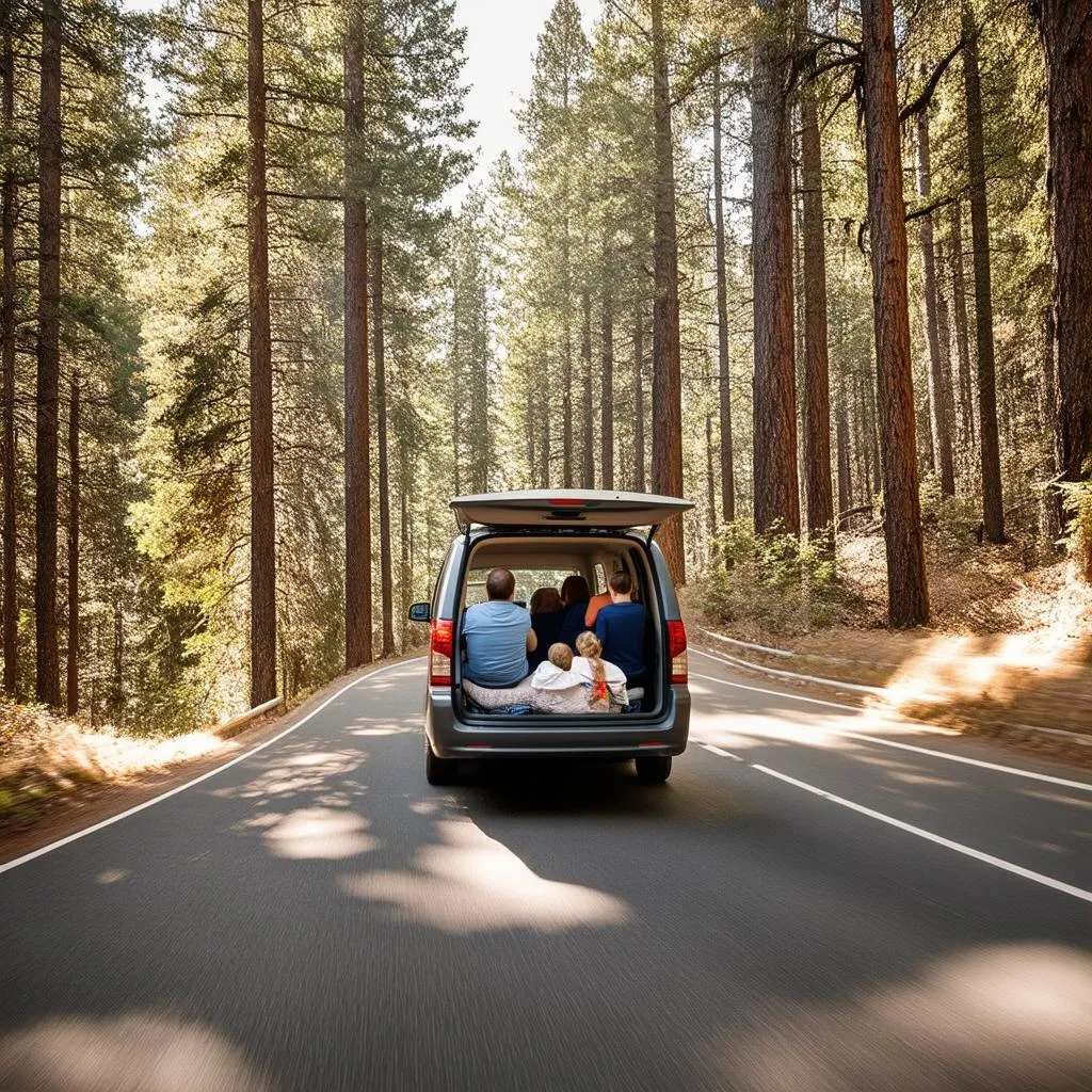 Family road trip in a minivan