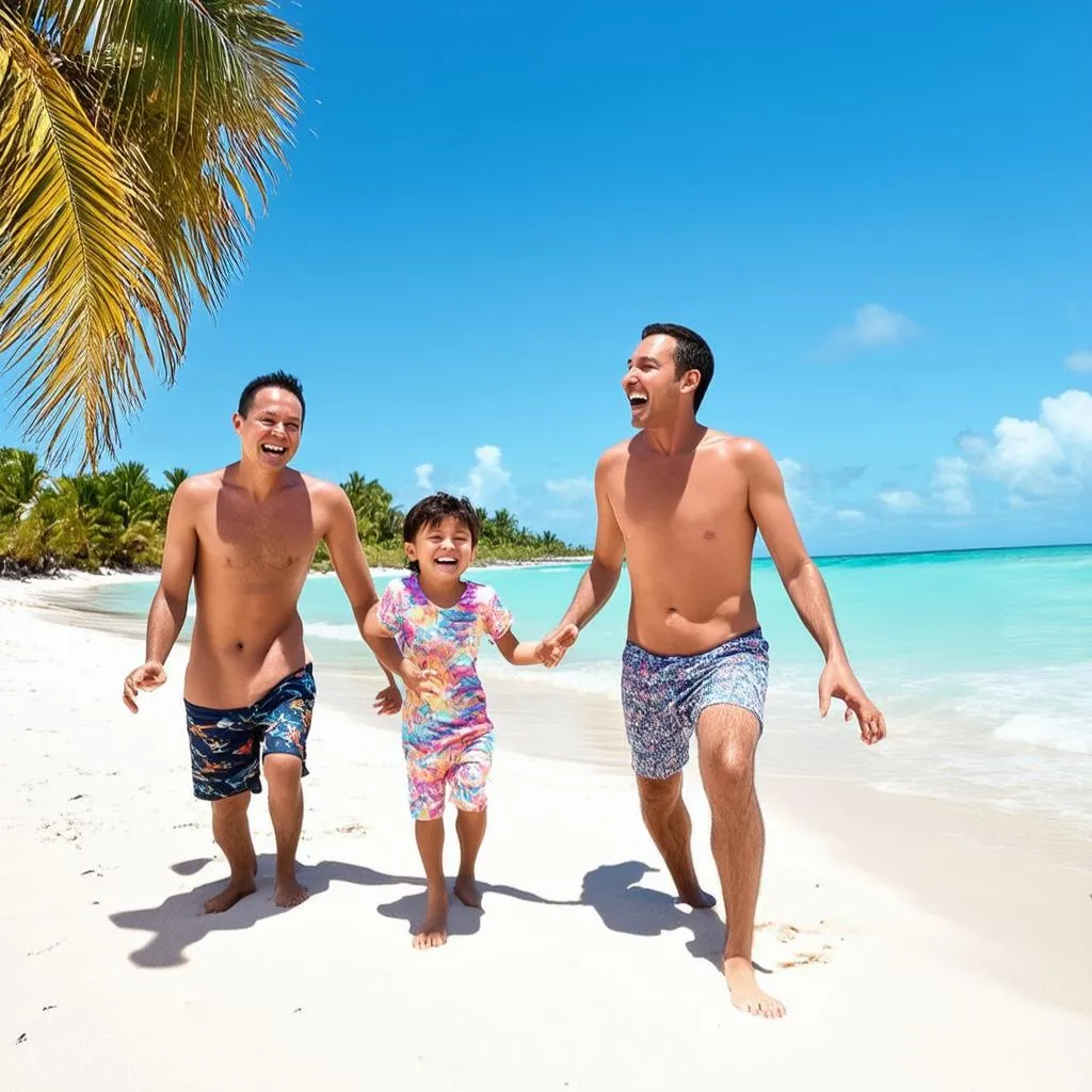 Family enjoying a safe Mexican beach vacation