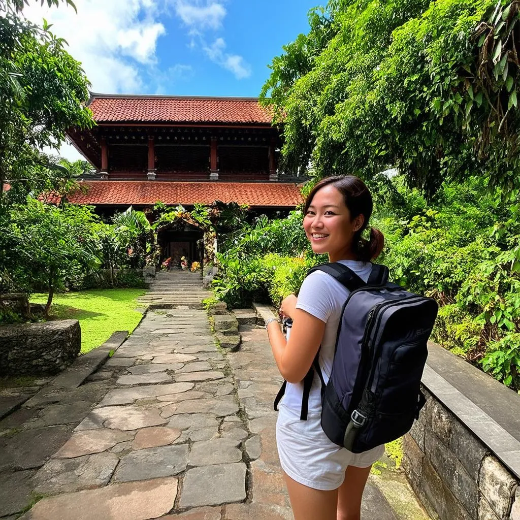 Woman exploring a Balinese temple