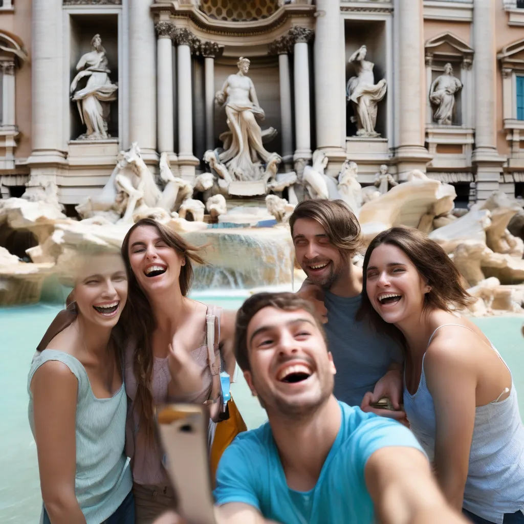 Tourists enjoying the Trevi Fountain safely