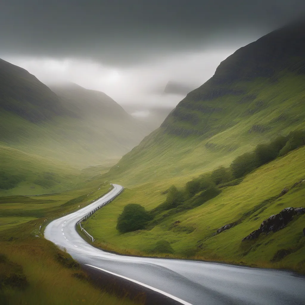 Winding Road through Scottish Highlands