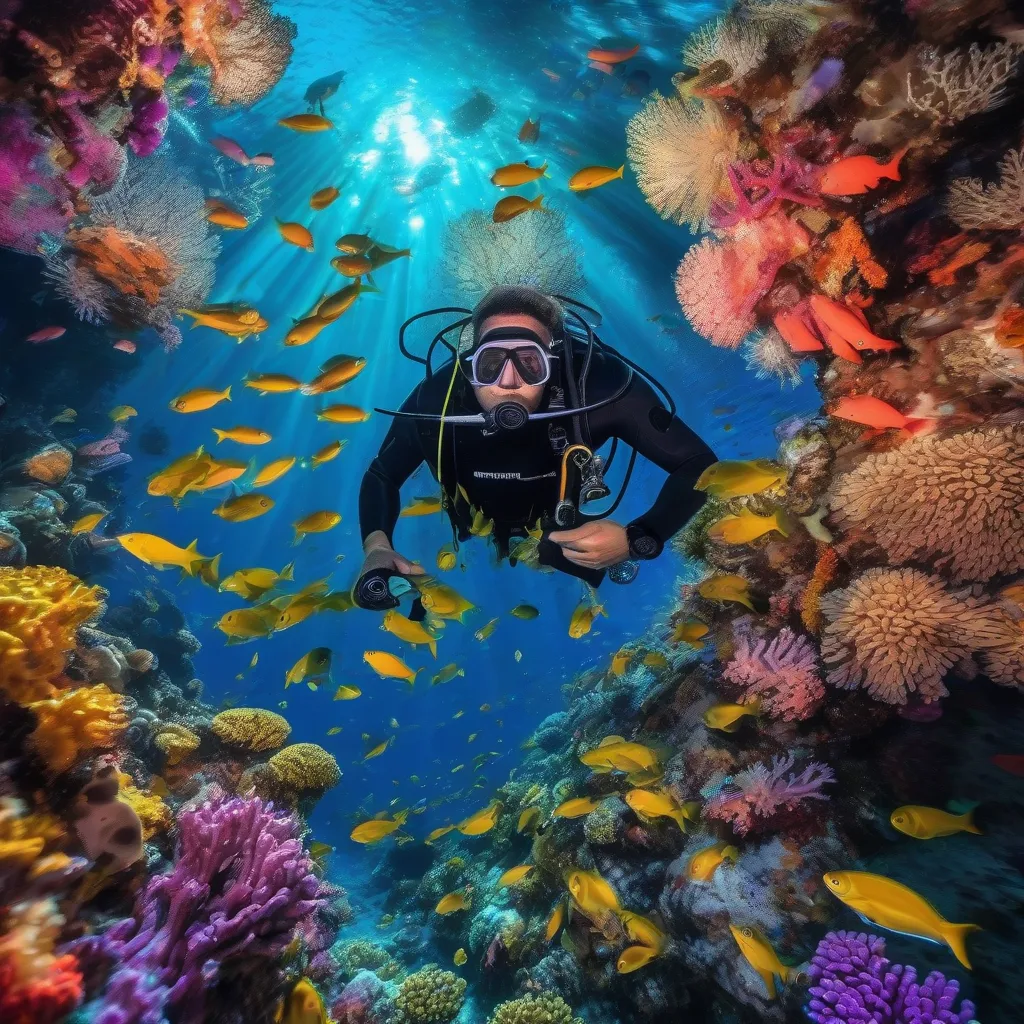 Scuba Diver Exploring Coral Reef