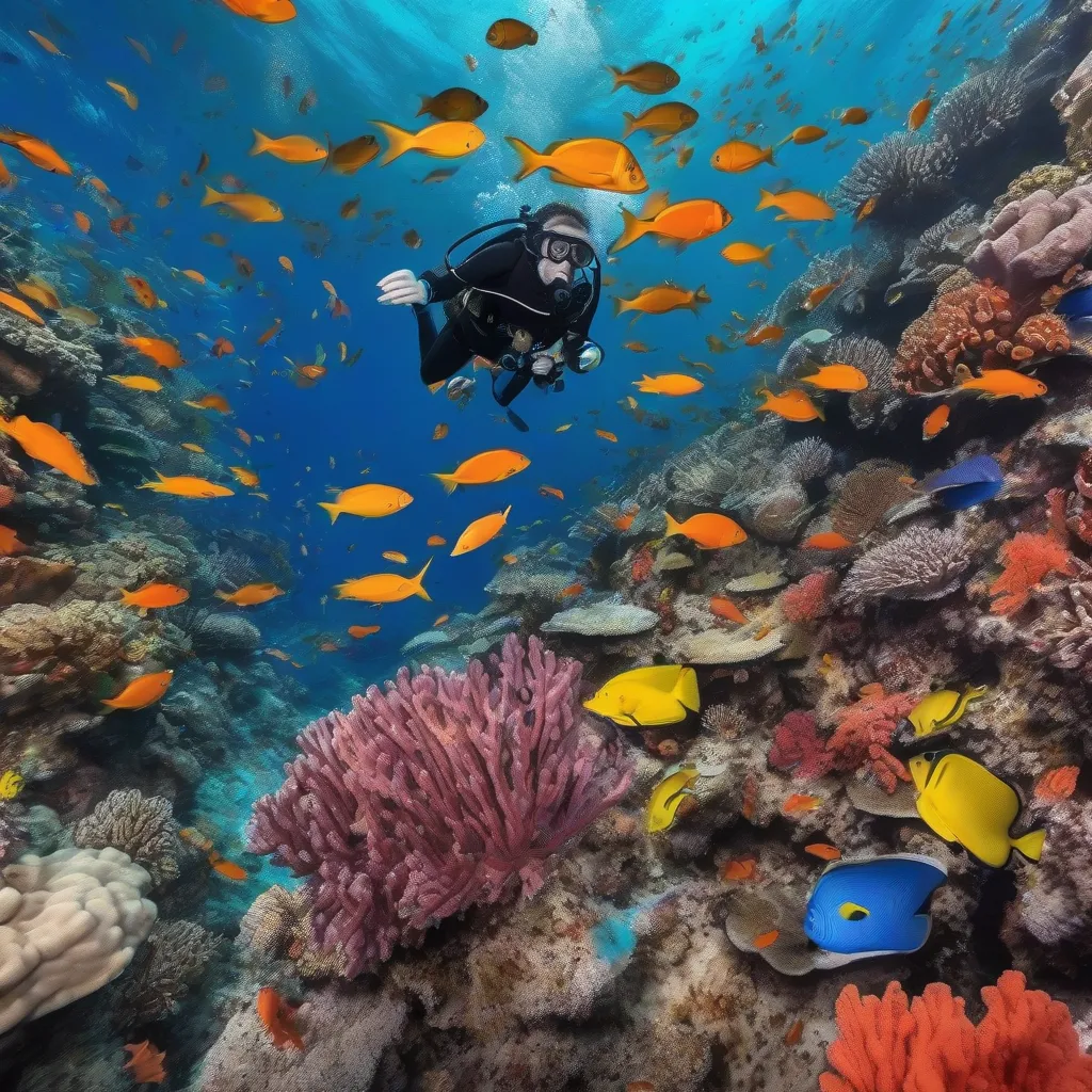 Scuba Diver Exploring a Coral Reef