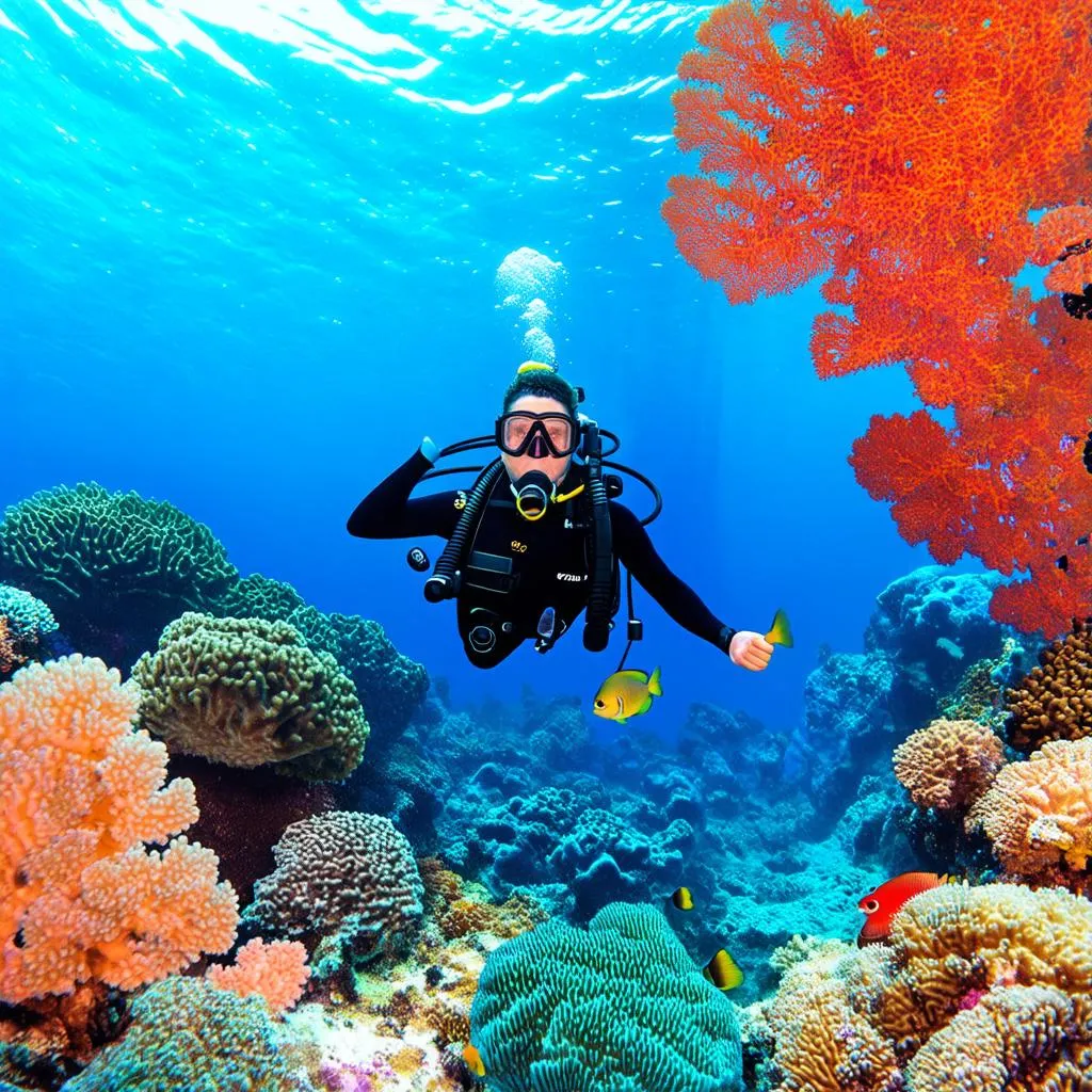 Scuba Diver Exploring the Great Barrier Reef