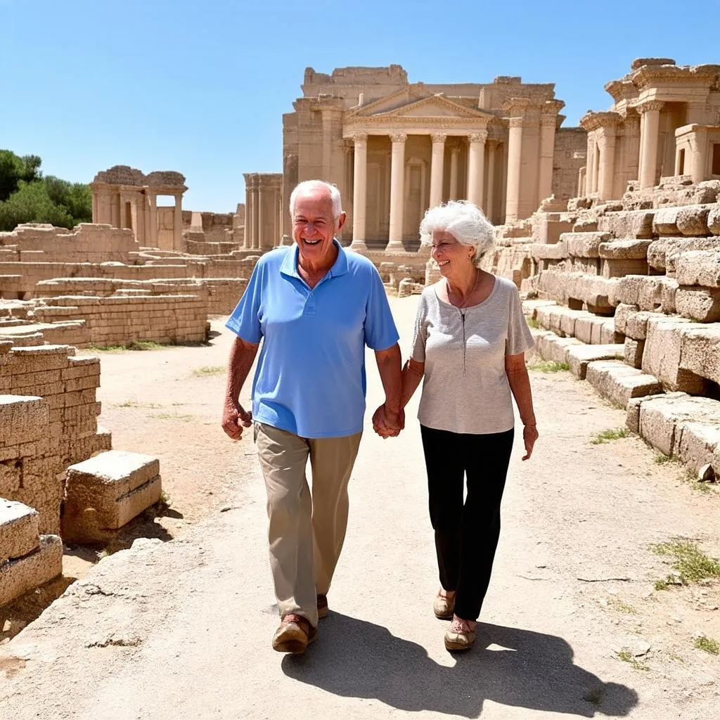 Senior Couple Exploring Ancient Ruins