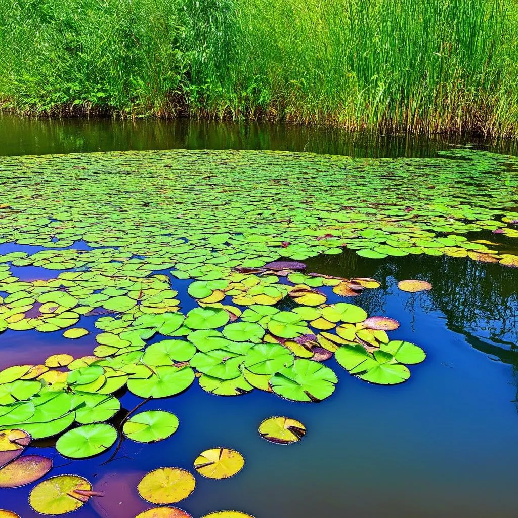 Peaceful pond with lily pads