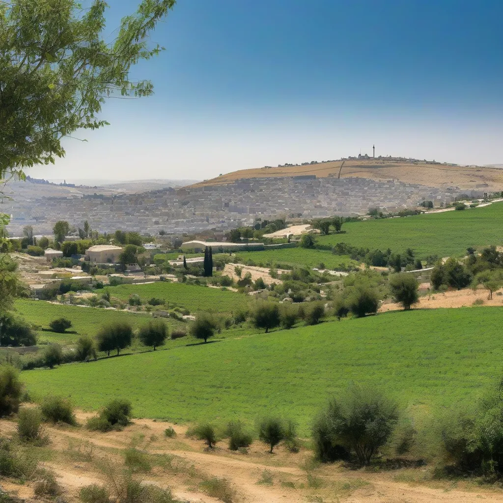 Panoramic view of the Shepherds' Fields in Bethlehem during the day