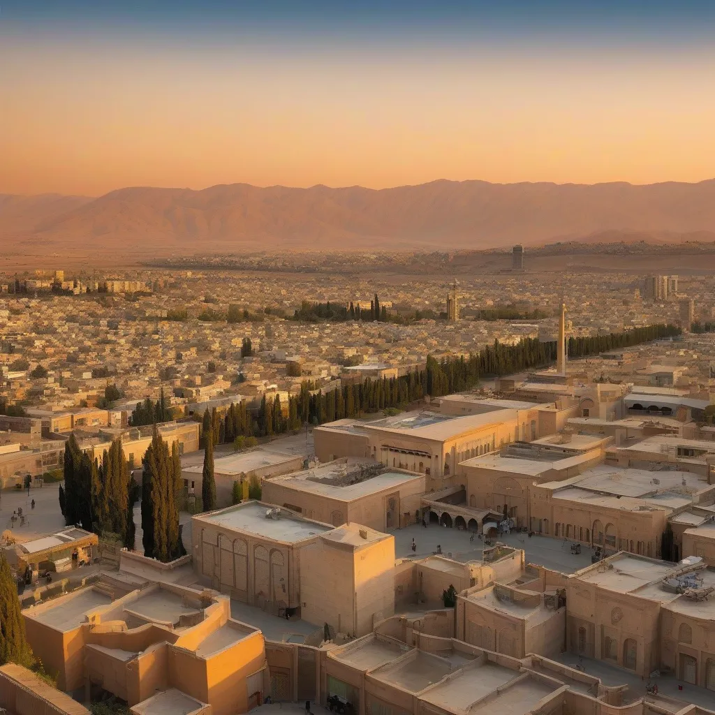 Sunset over Shiraz cityscape, Iran