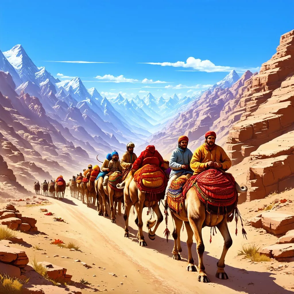 Camel Caravan Traversing the Silk Road