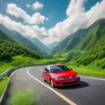 A Small Car Navigating a Winding Mountain Road