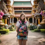 Solo female traveller at a temple in Thailand