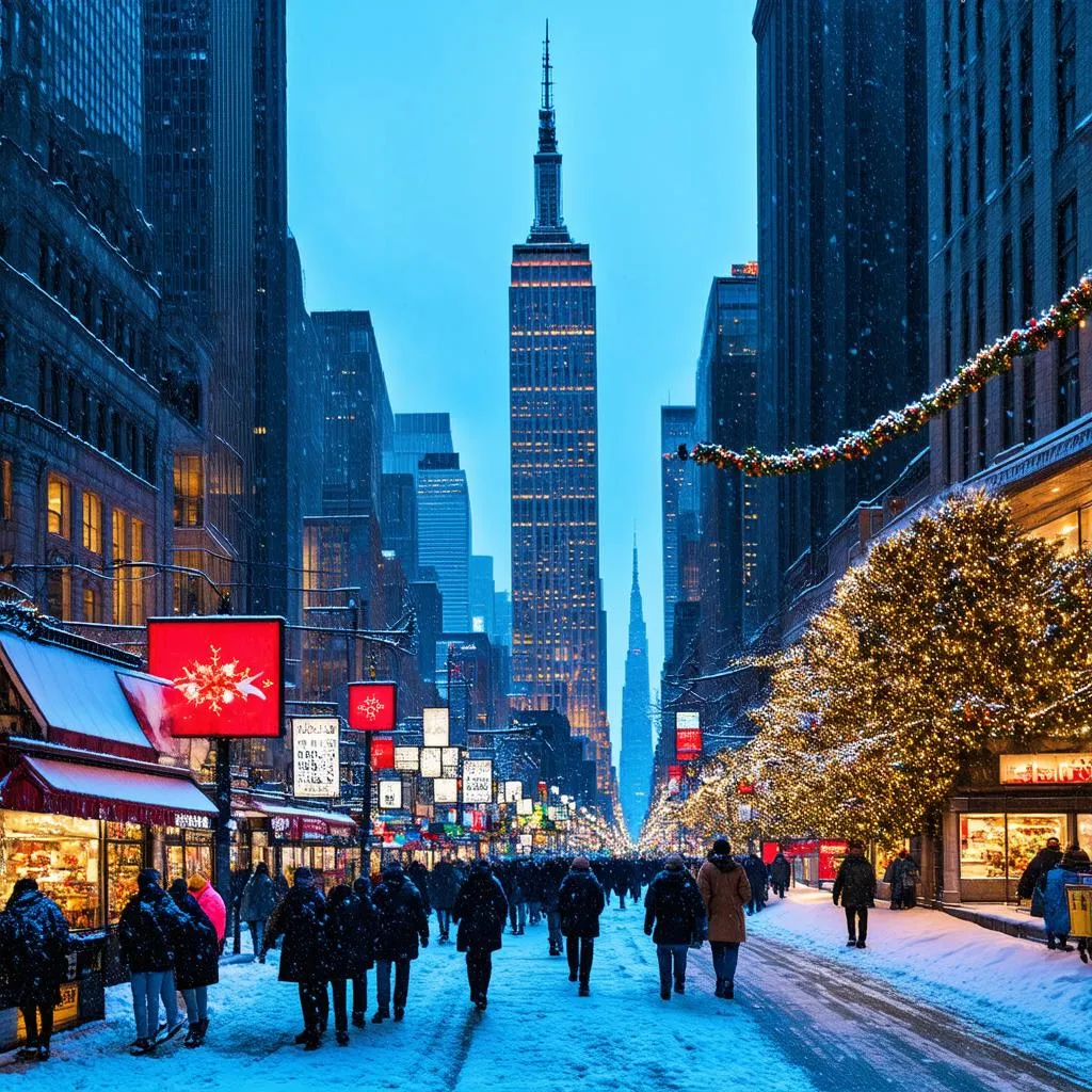 Snow Covered New York City in December