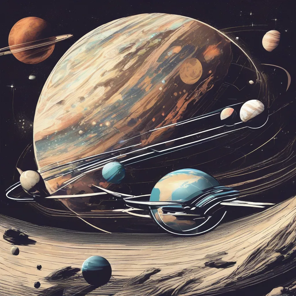 Planets of our Solar System with a spaceship