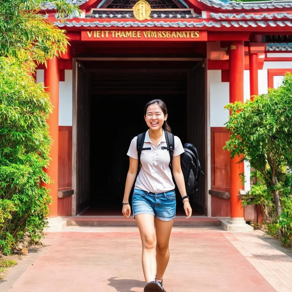 Solo female traveler exploring ancient temples in Vietnam