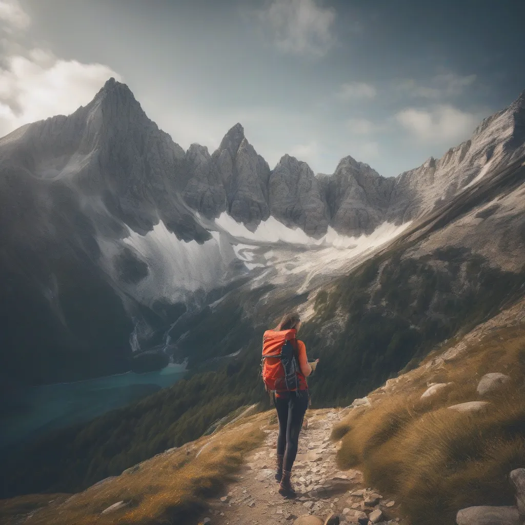 Solo Female Traveler Exploring a Scenic Mountain Trail