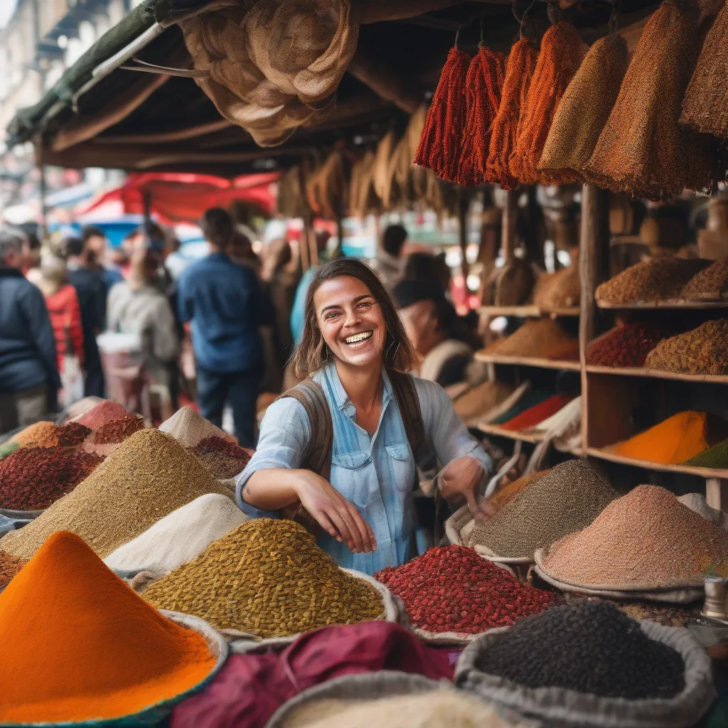 Solo Traveler Connecting with Locals in Market