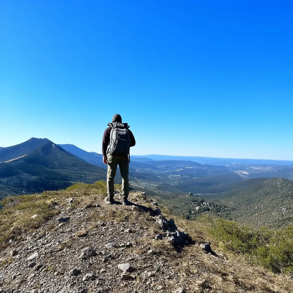 Solo Traveler on a Mountain Peak