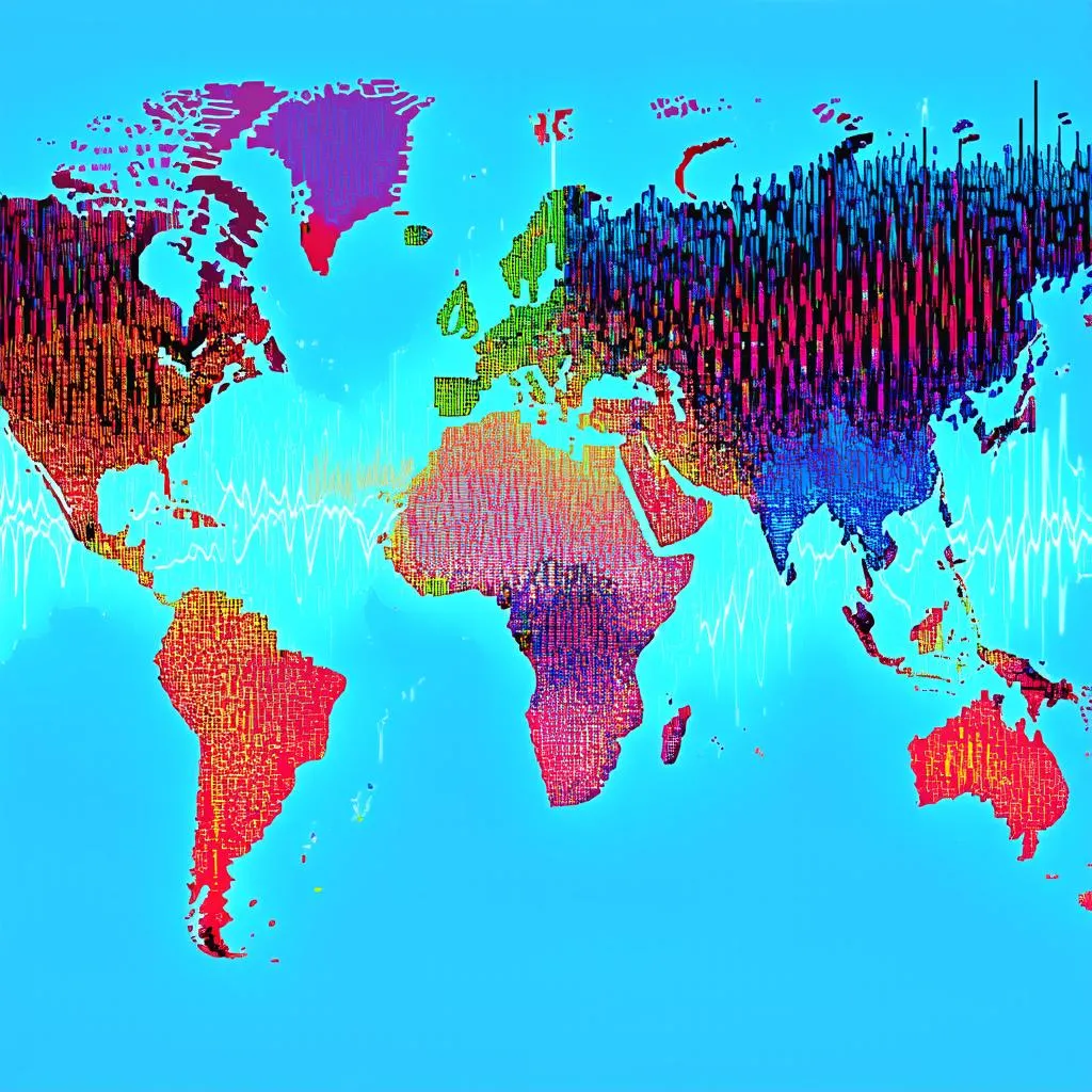 World map with sound waves