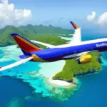 Southwest Plane Over Caribbean