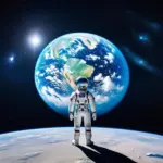 A lone spaceman gazing at Earth from afar