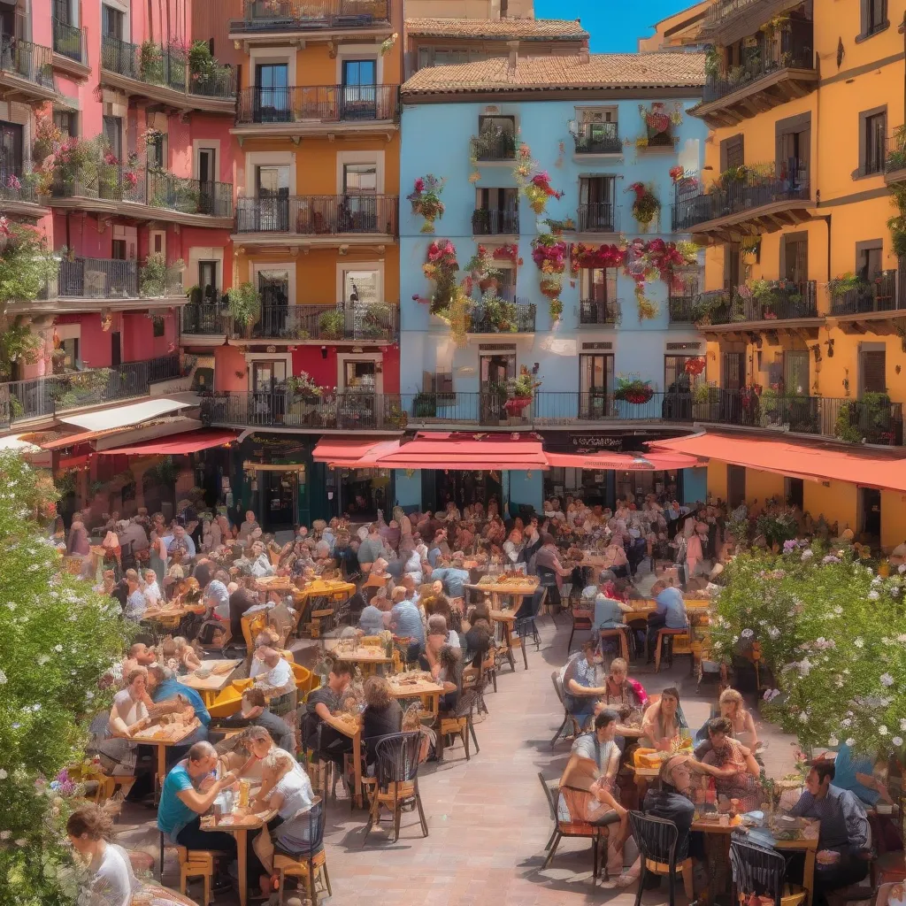 Bustling plaza in Spain