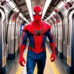 Spider-Man entering a subway station