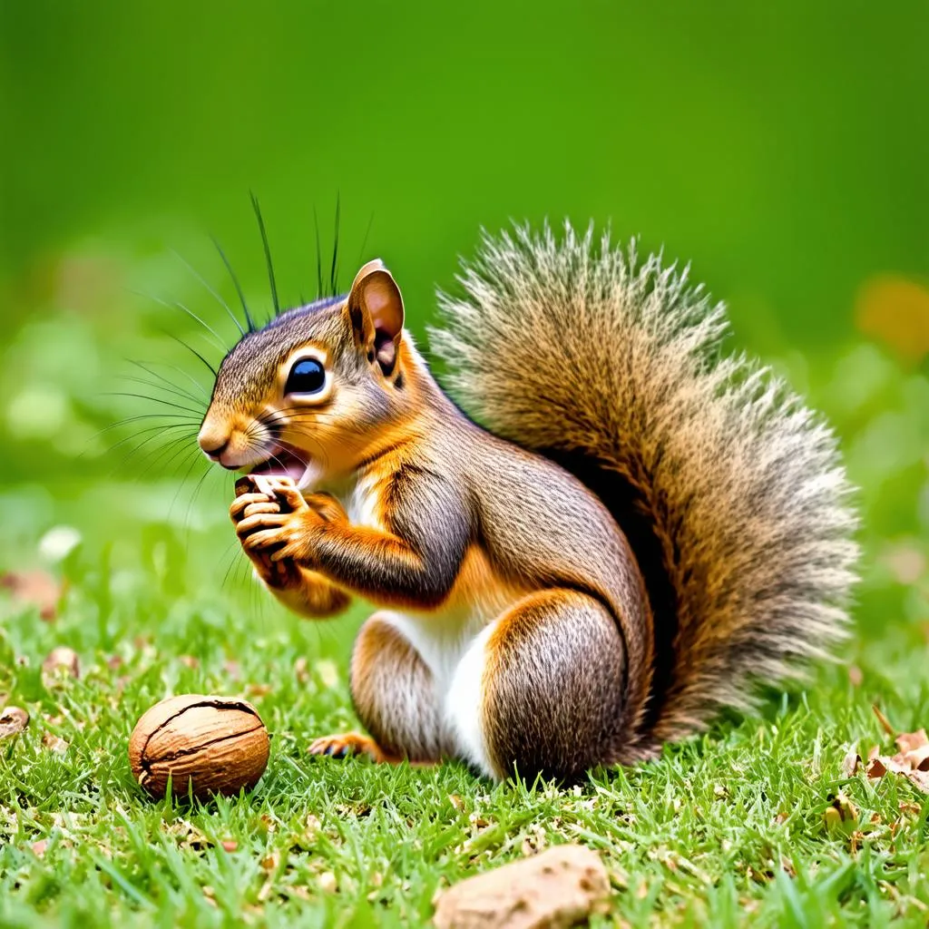 Squirrel enjoying a nut 