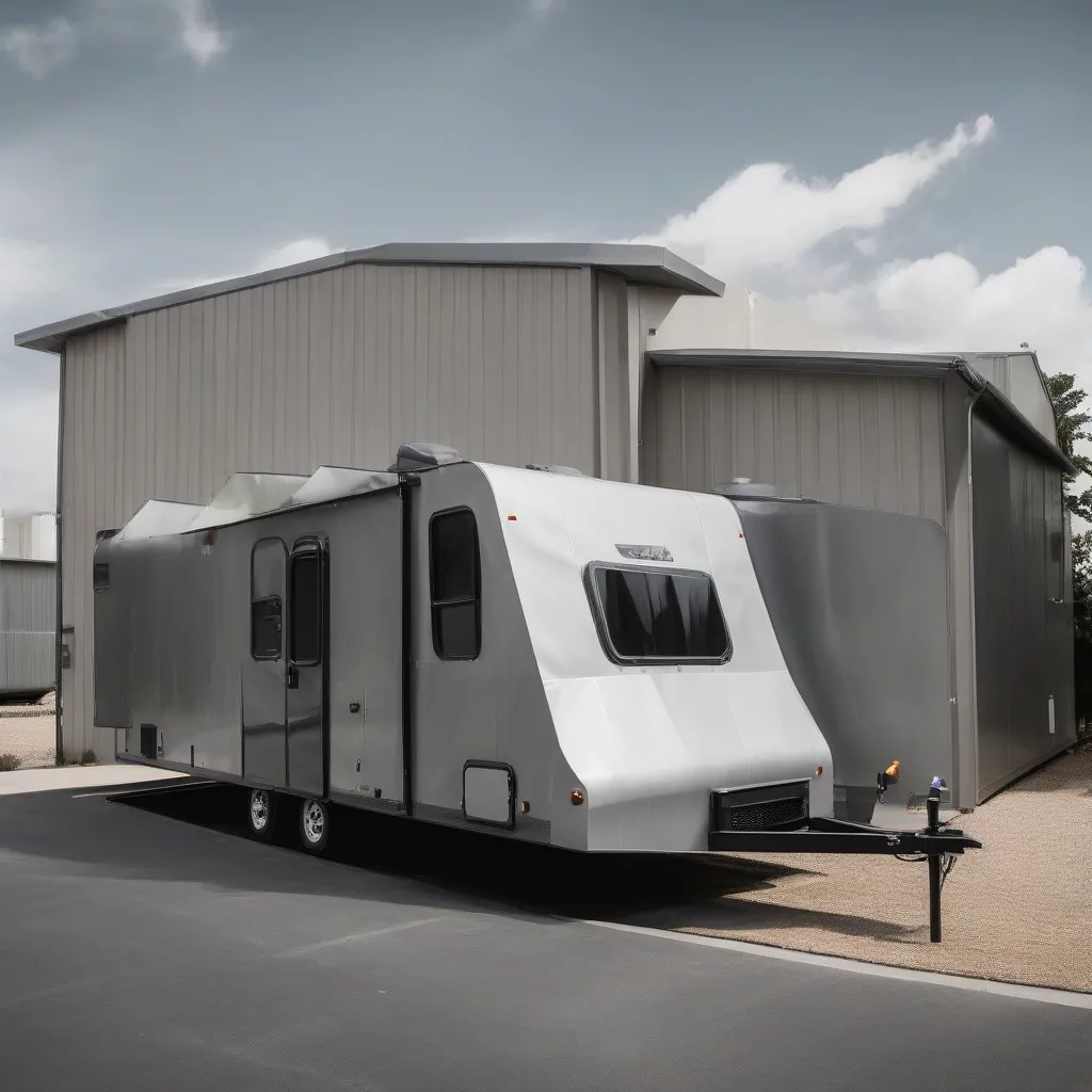 Travel Trailer Under Steel Shelter