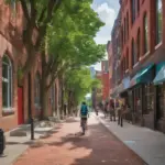 Student Biking on City Street