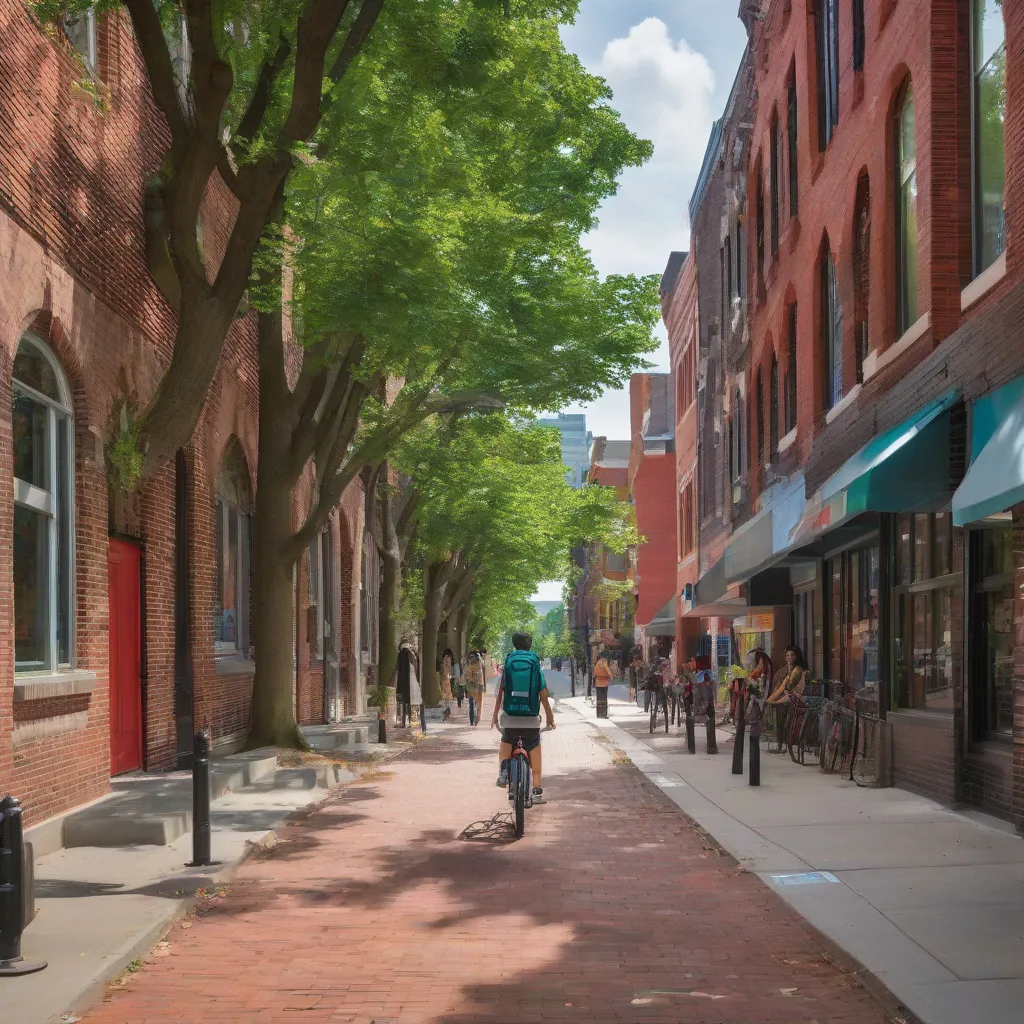 Student Biking on City Street