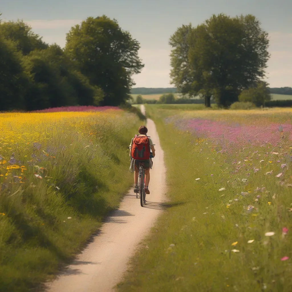 Student Biking on a Country Road