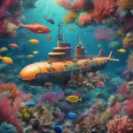 Submarine Exploring Coral Reef