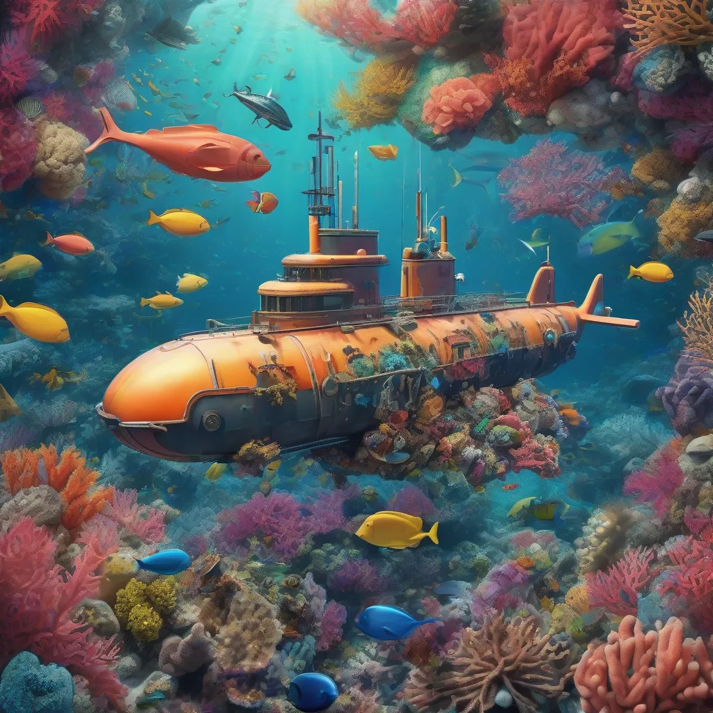 Submarine Exploring Coral Reef