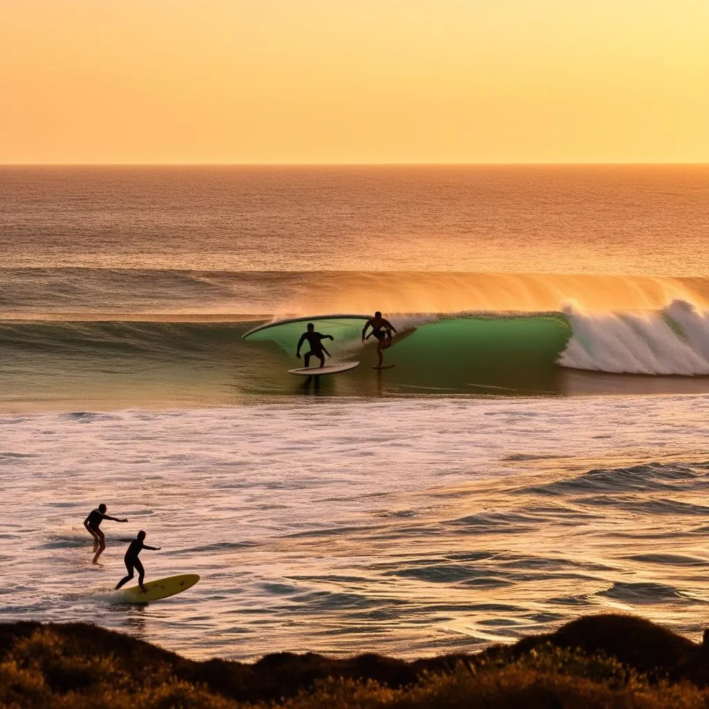 Surfers at sunset at Sunset Cliffs