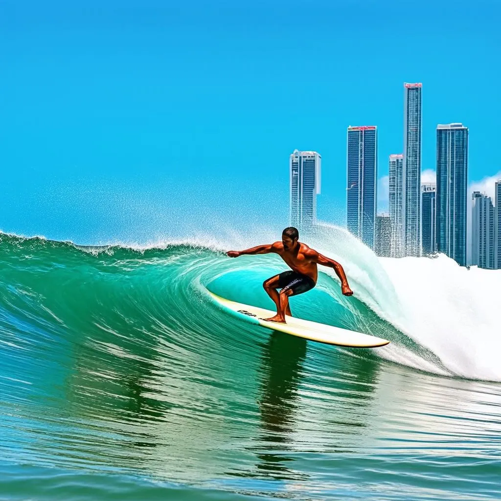 Surfer Riding a Wave in Da Nang