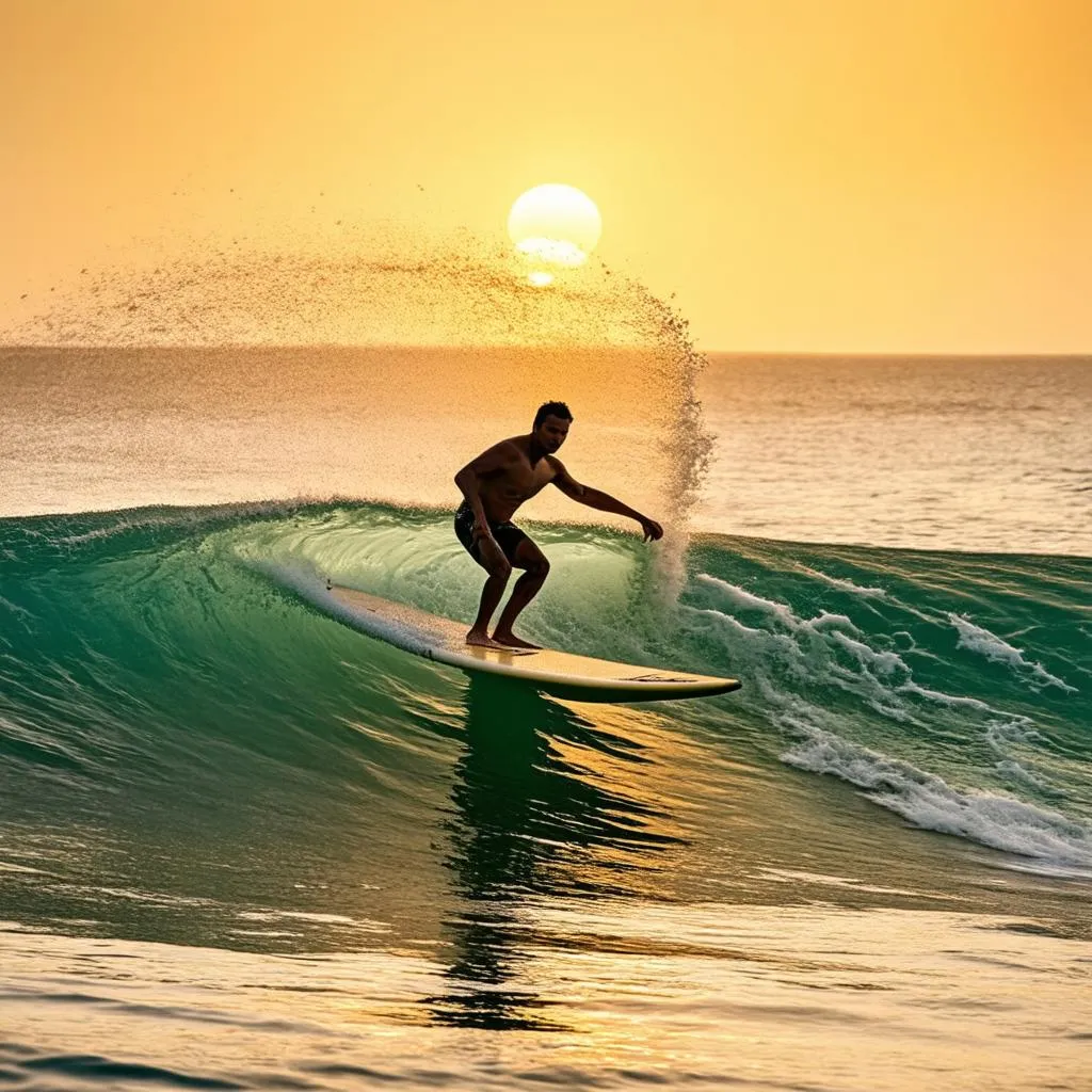 Surfer Riding a Wave