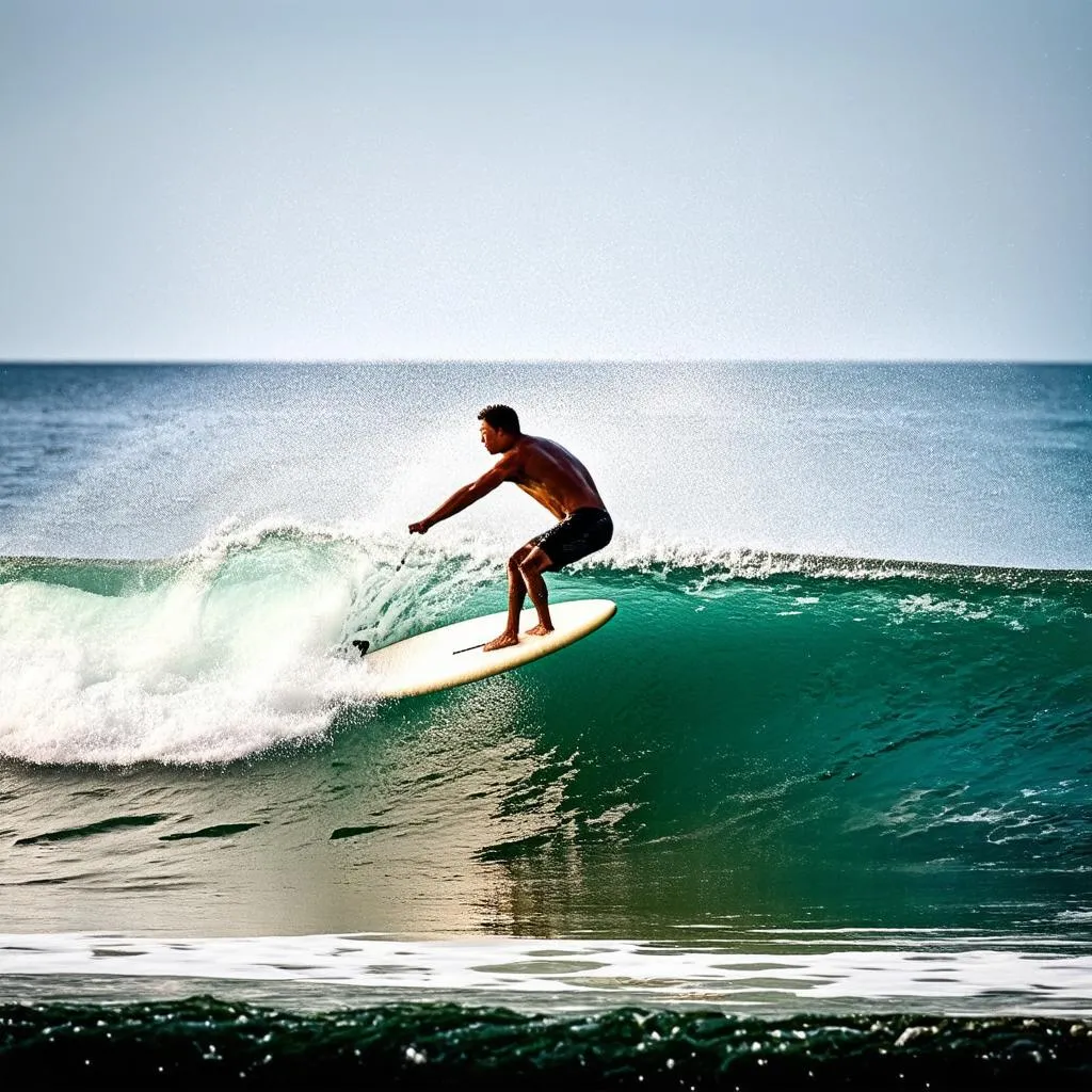 Surfer Riding Wave in Bali