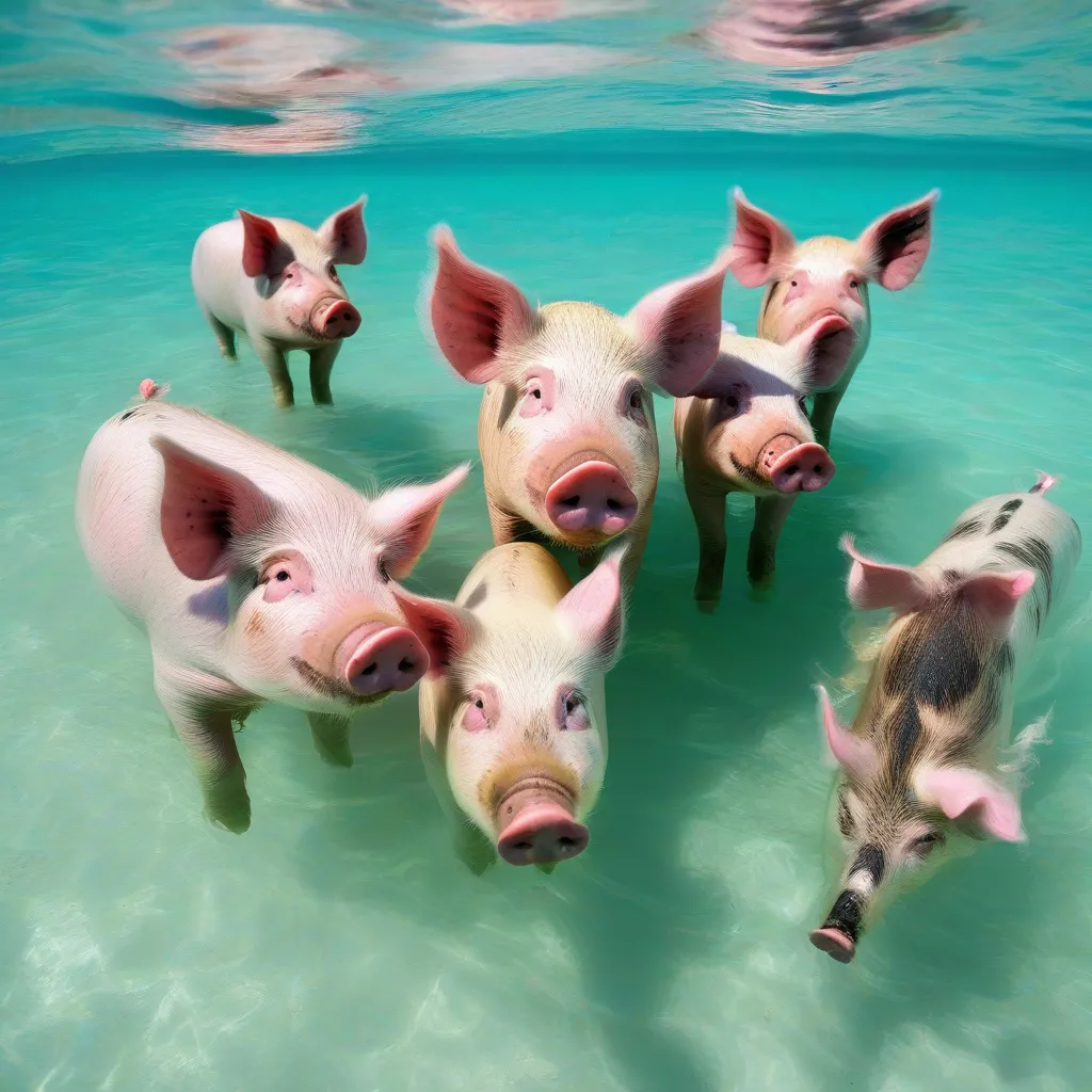 Swimming Pigs in The Bahamas