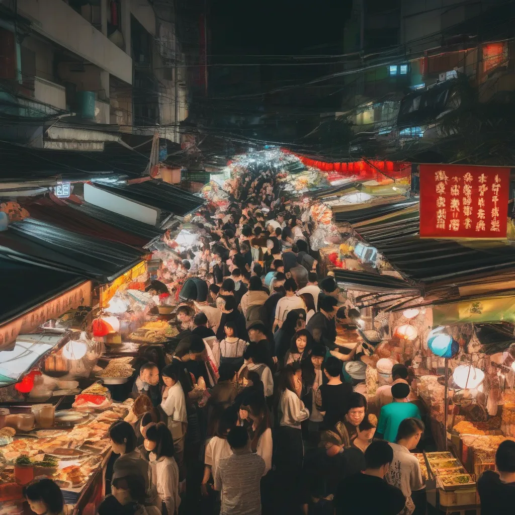 Bustling Night Market in Taiwan