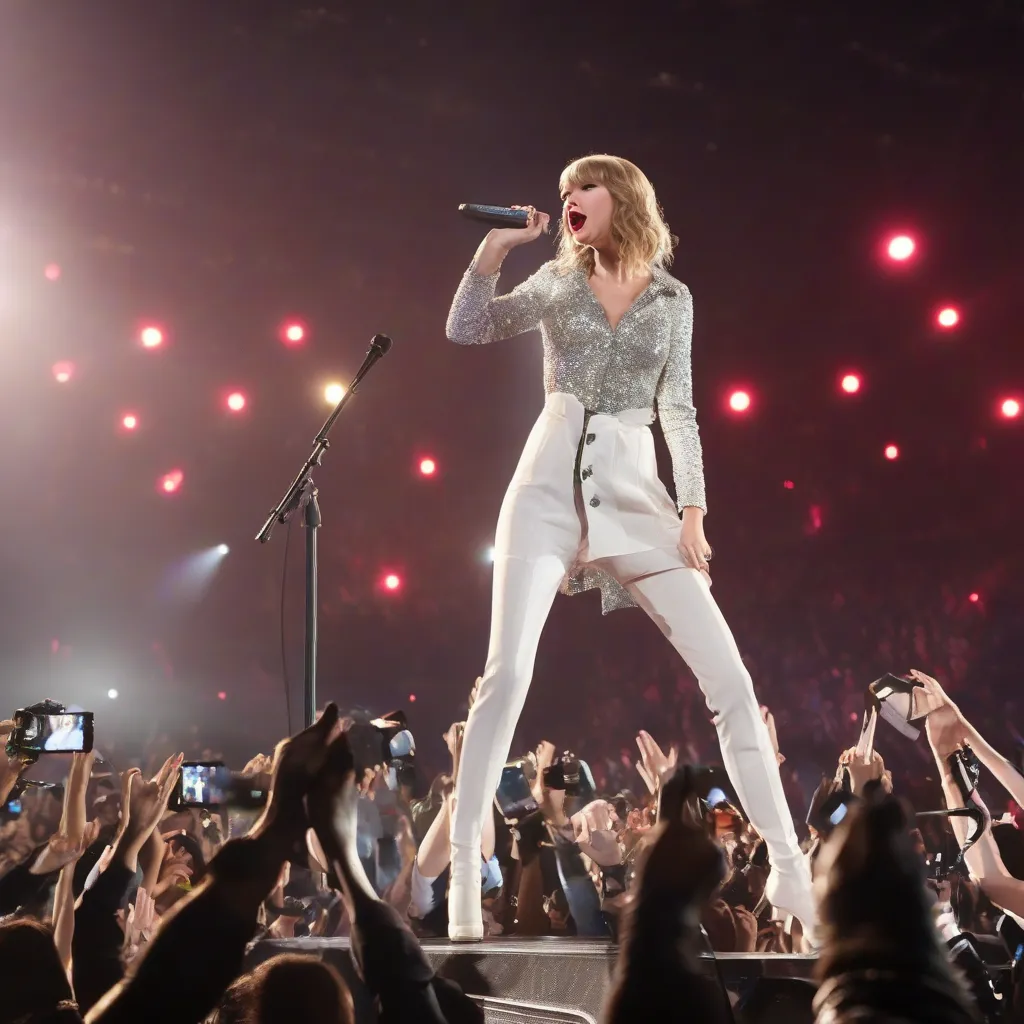 Taylor Swift performing on stage with security guards visible in the background