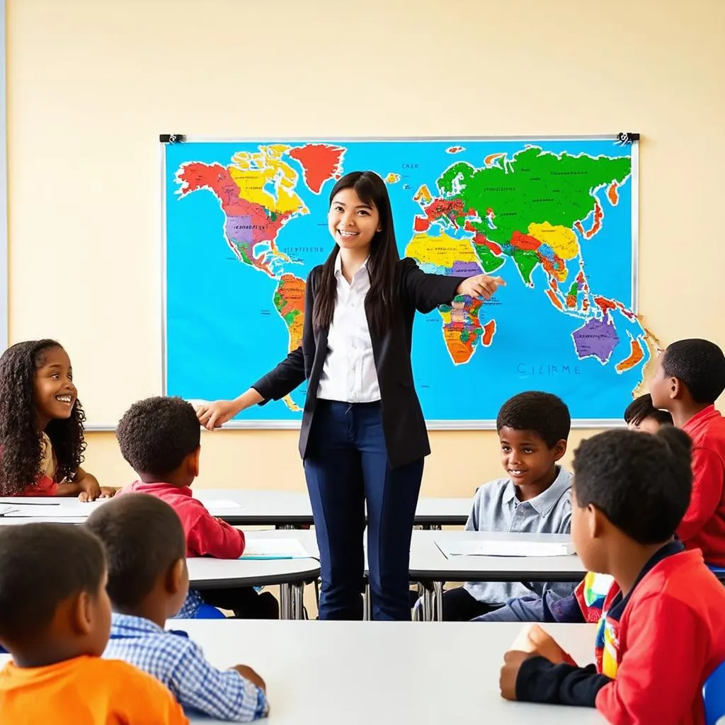 Teacher Helping Students in Classroom