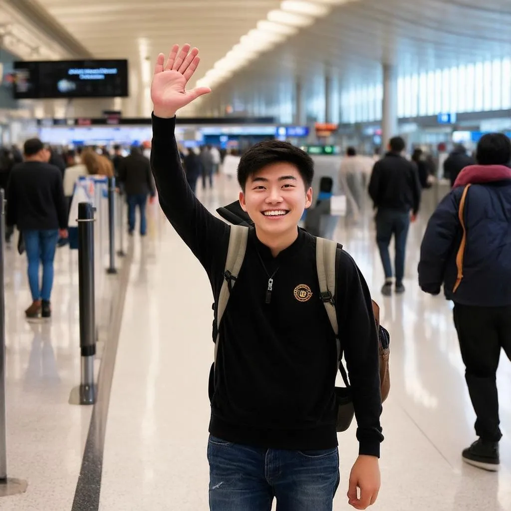 Teenager with Backpack at Airport