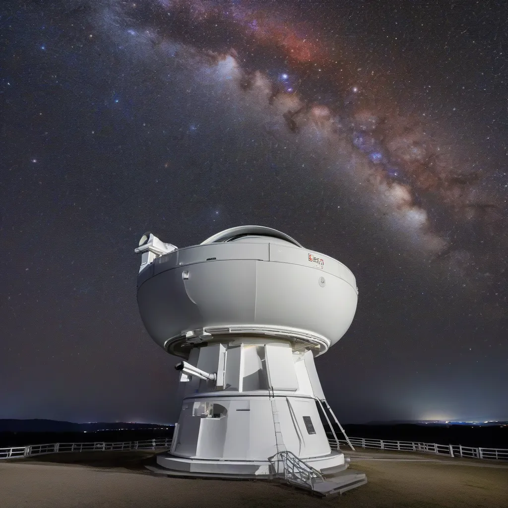 A telescope pointing towards a starry night sky