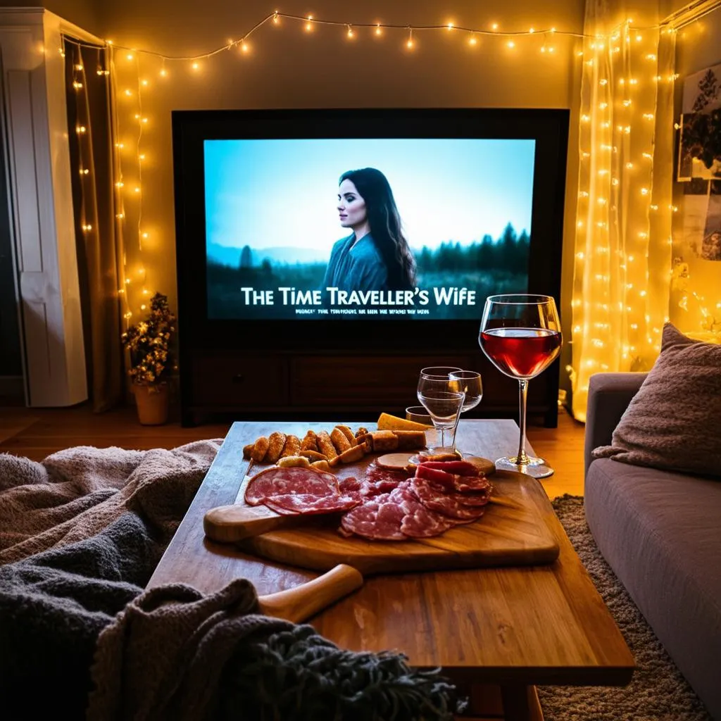 Cozy living room with movie night setup