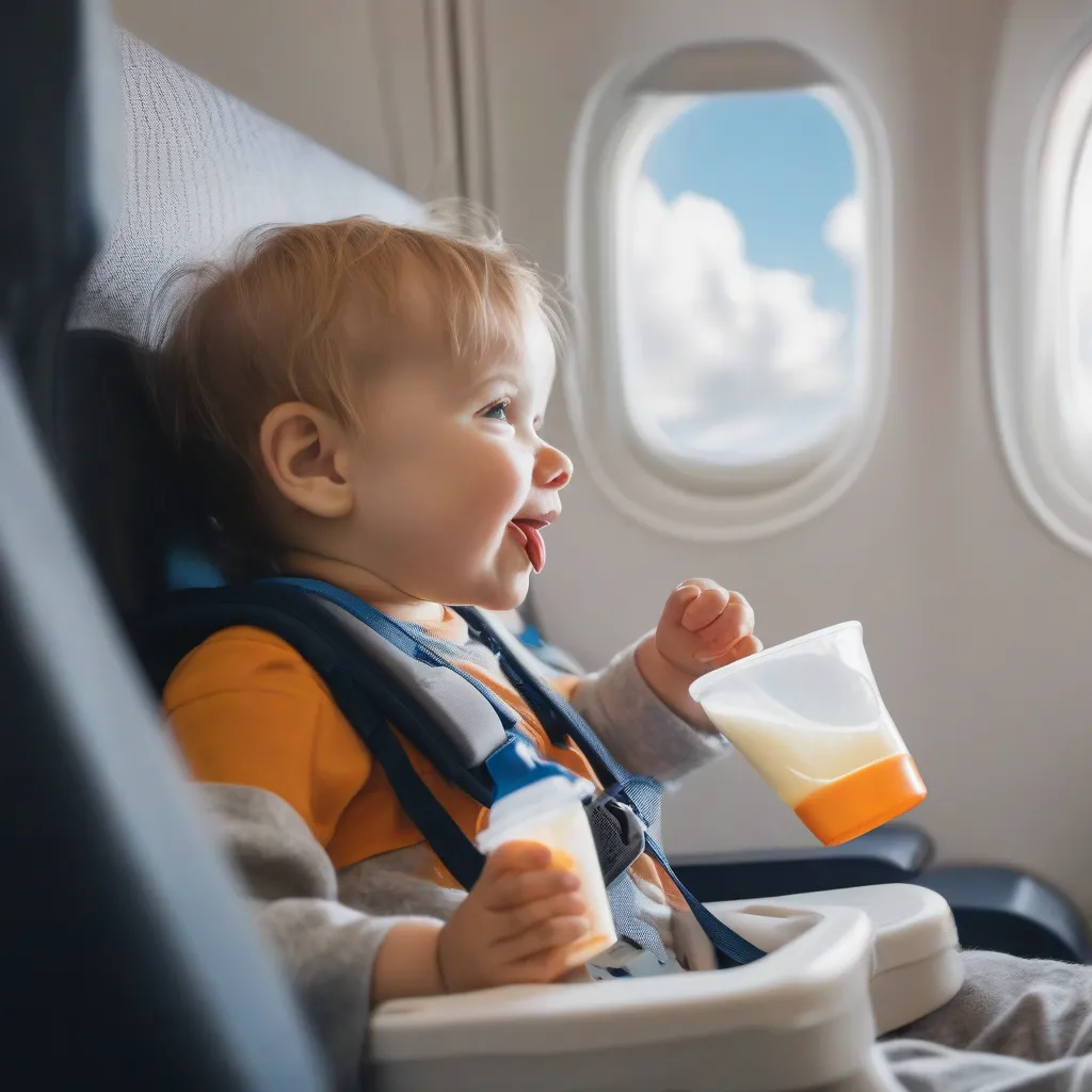 Toddler Drinking Milk on Airplane