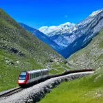 Scenic train journey through the Alps