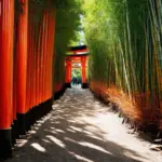 Tranquil Bamboo Forest Leading to Fushimi Inari Shrine in Kyoto, Japan