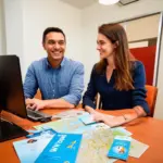 Travel agent helping a couple plan their trip